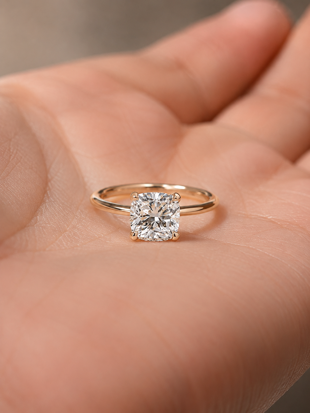 Cushion Lab Grown Diamond Engagement Ring Hidden Halo Solitaire 14K Yellow Gold IGI Certified