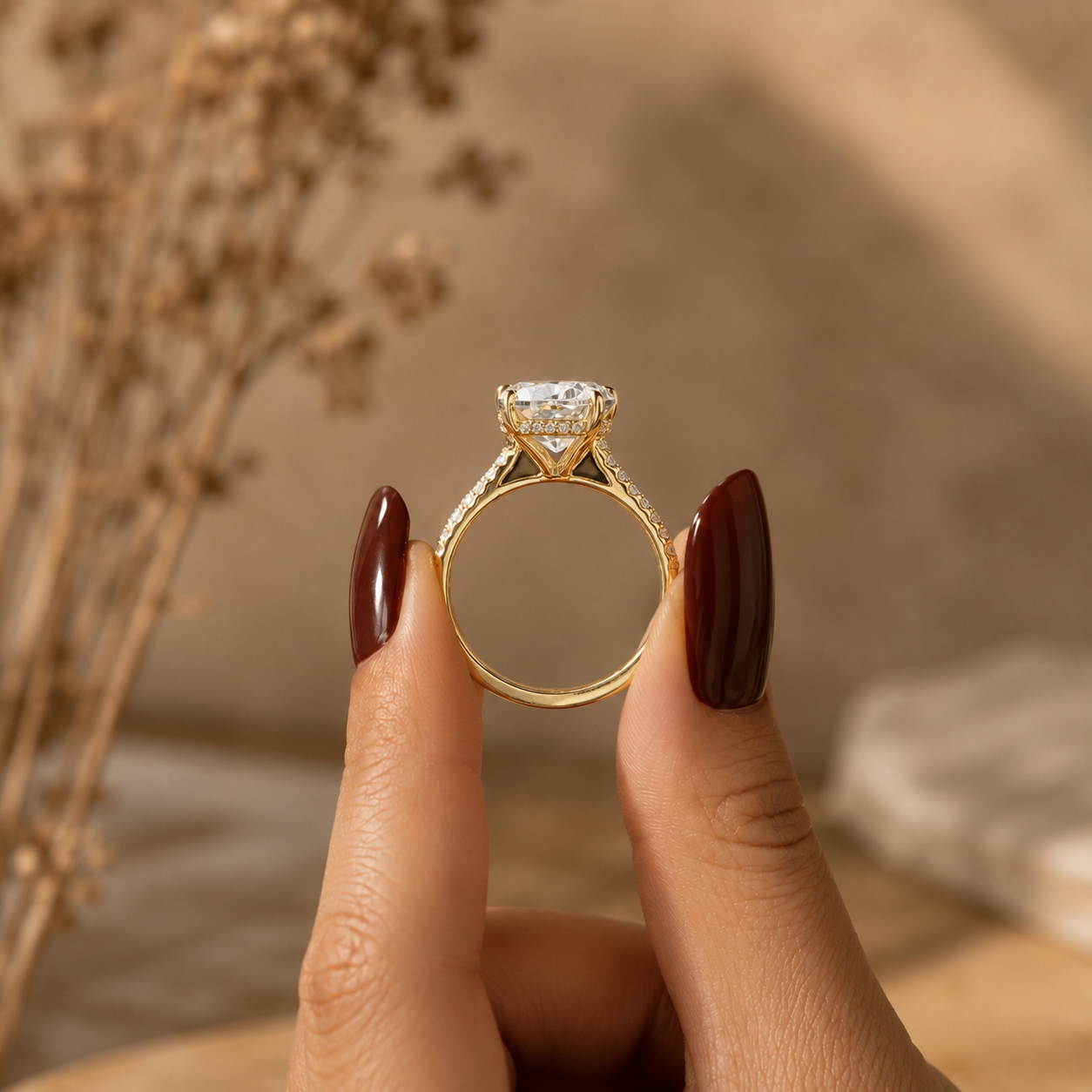 Cushion Cut Lab Grown Diamond Engagement Ring Hidden Halo 14K Yellow Gold IGI Certified 1 Carat