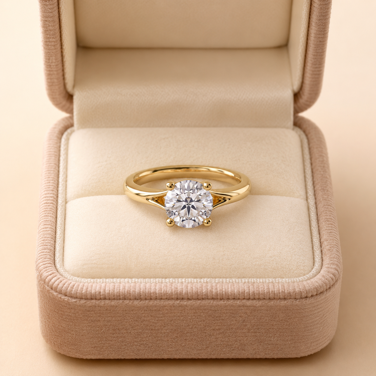 Round Lab Grown Diamond Engagement Ring Petite Split Shank 14K Yellow Gold 1ct E VVS2
