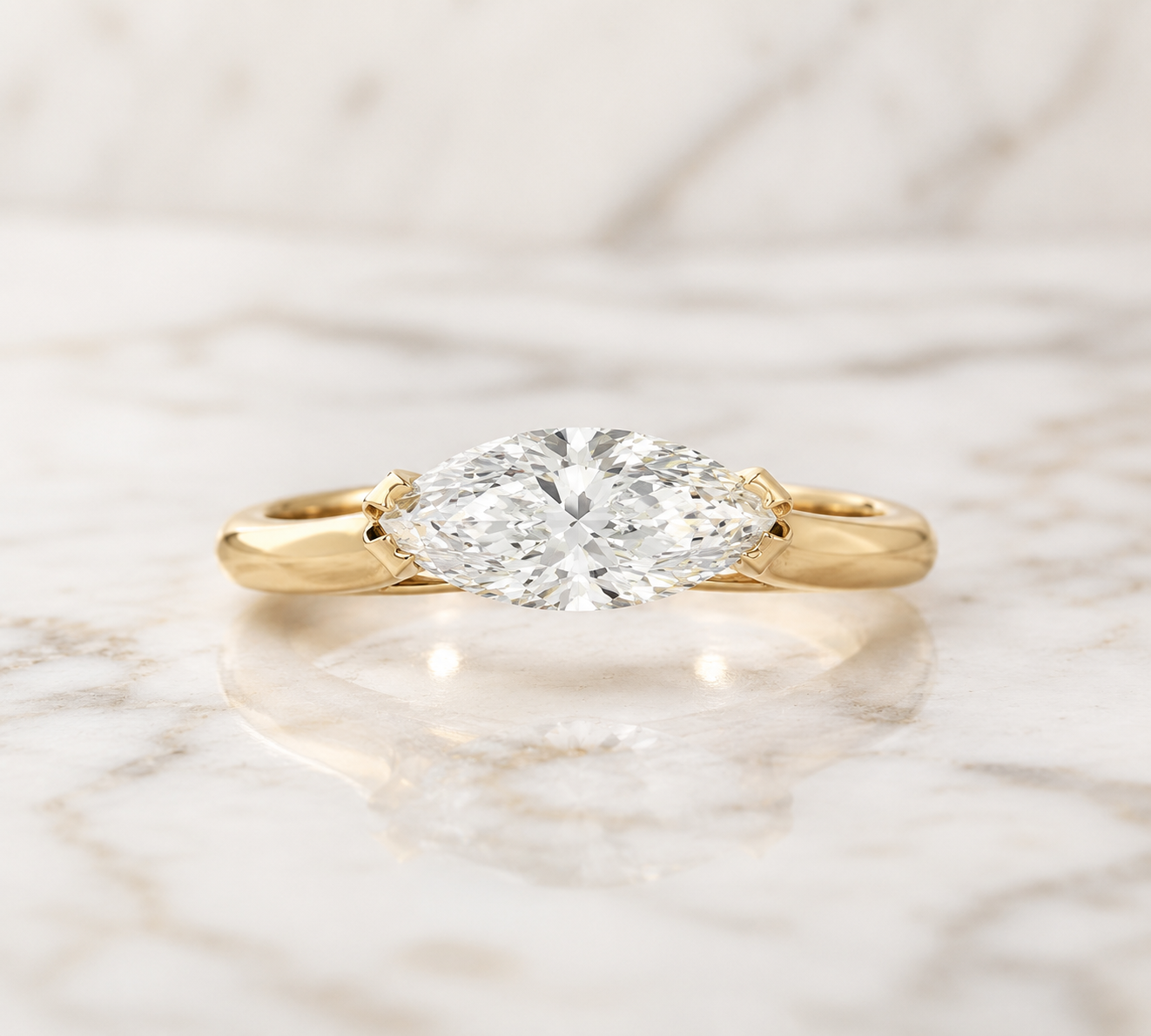 Marquise Lab Grown Diamond Engagement Ring East-West Solitaire 14K Gold IGI Certified 2 Carat E VVS2