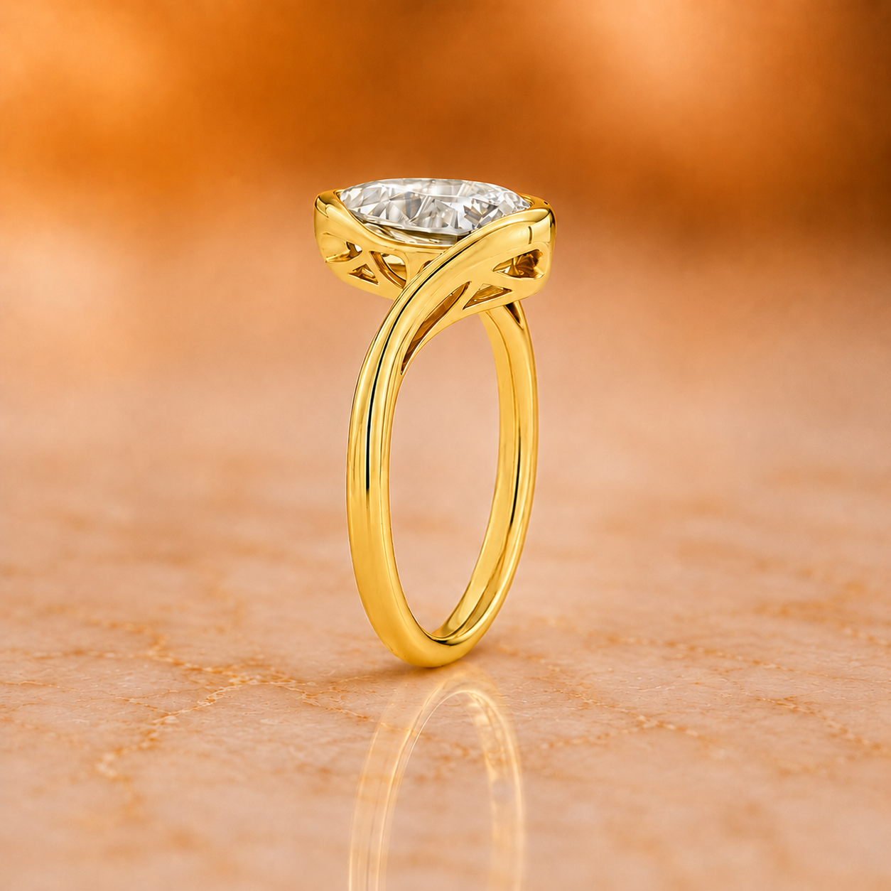 2.00ct Pear Lab Grown Diamond Engagement Ring 14K Gold Bezel Twist — alternate view