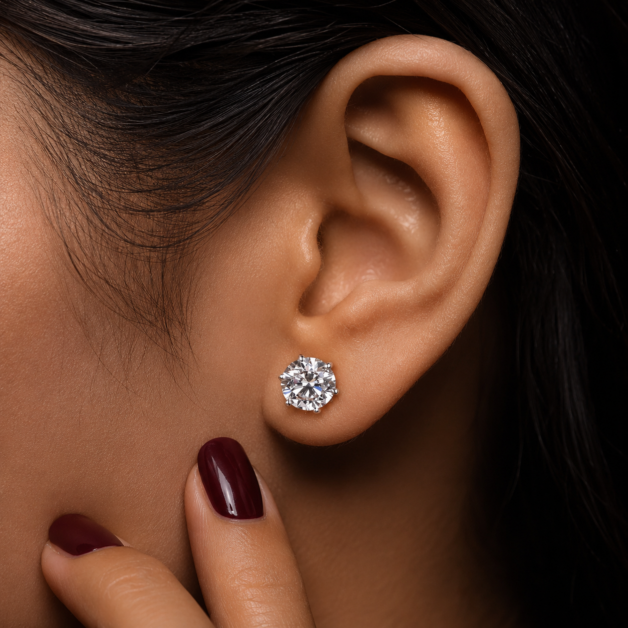 Round Lab Grown Diamond Stud Earrings – Six Prong Solitaire 14K White Gold – IGI Certified 2 Carat