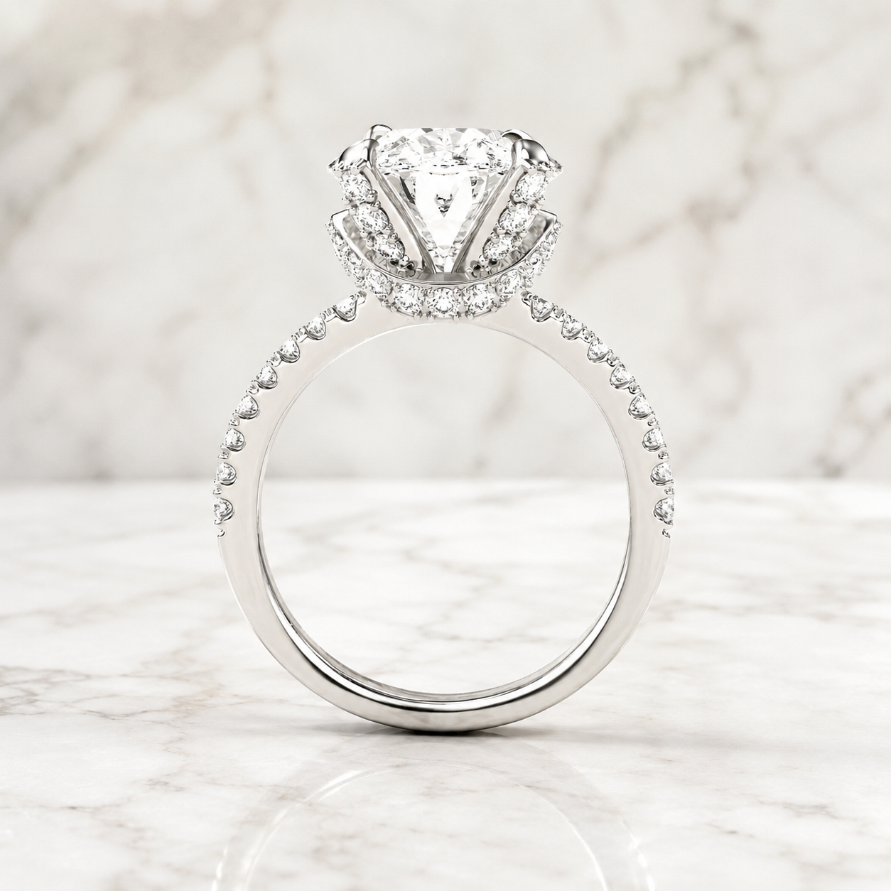 Oval Lab Grown Diamond Engagement Ring Split Shank Pavé 14K White Gold IGI Certified 4 Carat E VVS2
