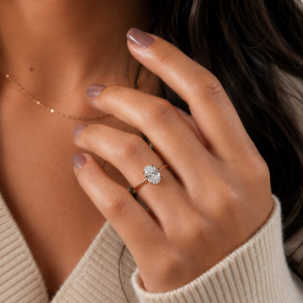 Oval Lab Grown Diamond Engagement Ring 14K Gold Solitaire E VVS2 2Ct IGI