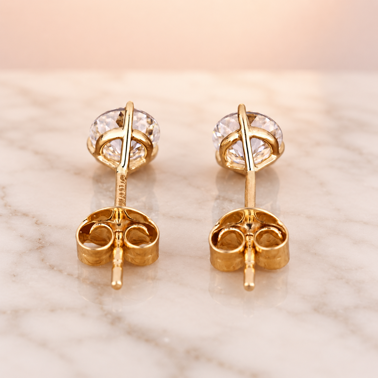 Portuguese Cut Lab Grown Diamond Stud Earrings Martini Setting 14K Gold E VVS2 Lab Diamond