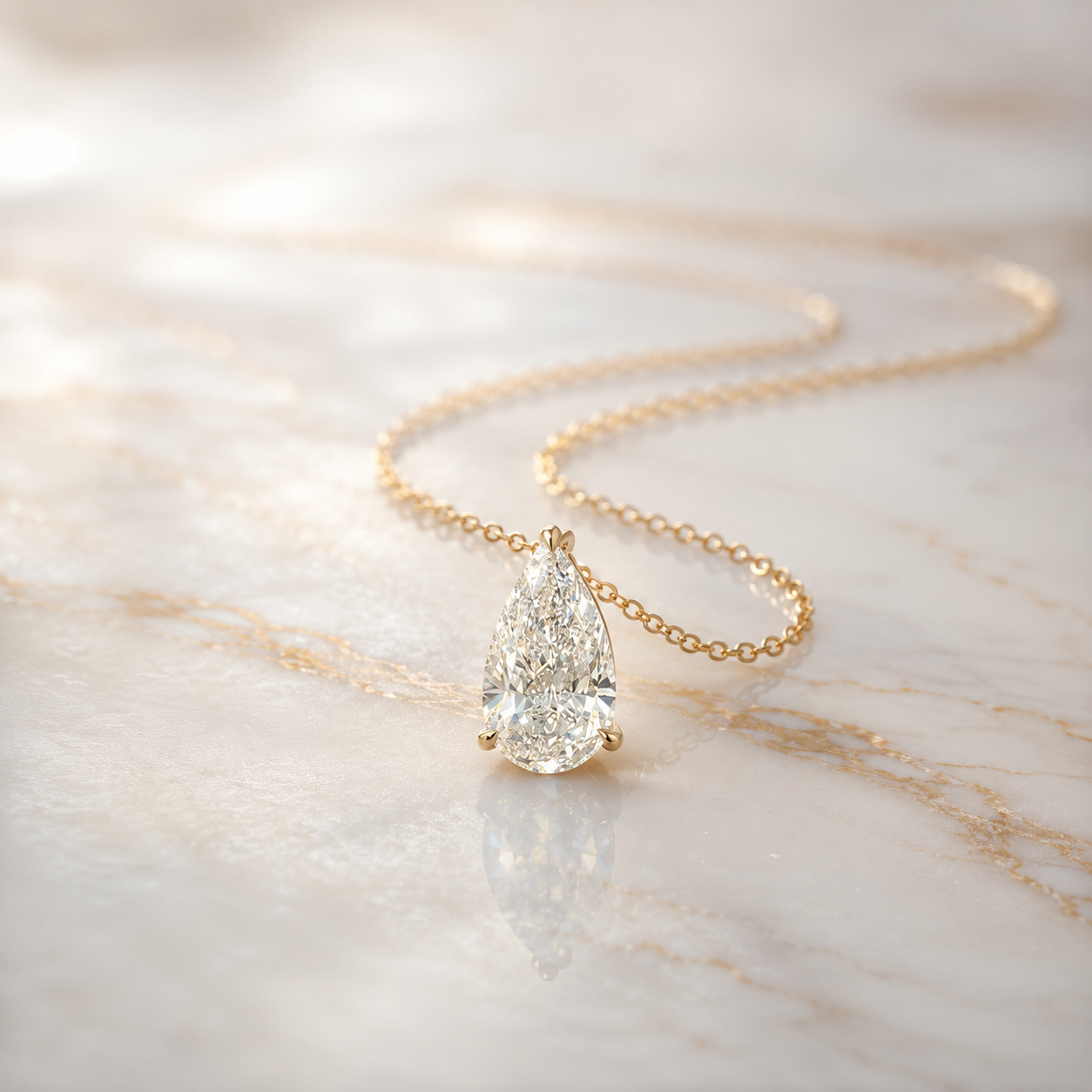 Pear Shape Lab Grown Diamond Solitaire Pendant Necklace in 14K Yellow Gold — alternate view