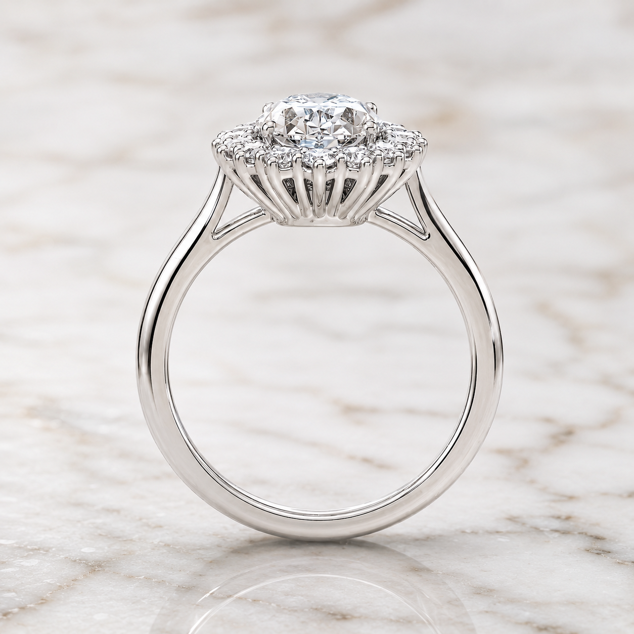 Oval Lab Grown Diamond Engagement Ring Halo 14K White Gold 0.48ctw Diamonds