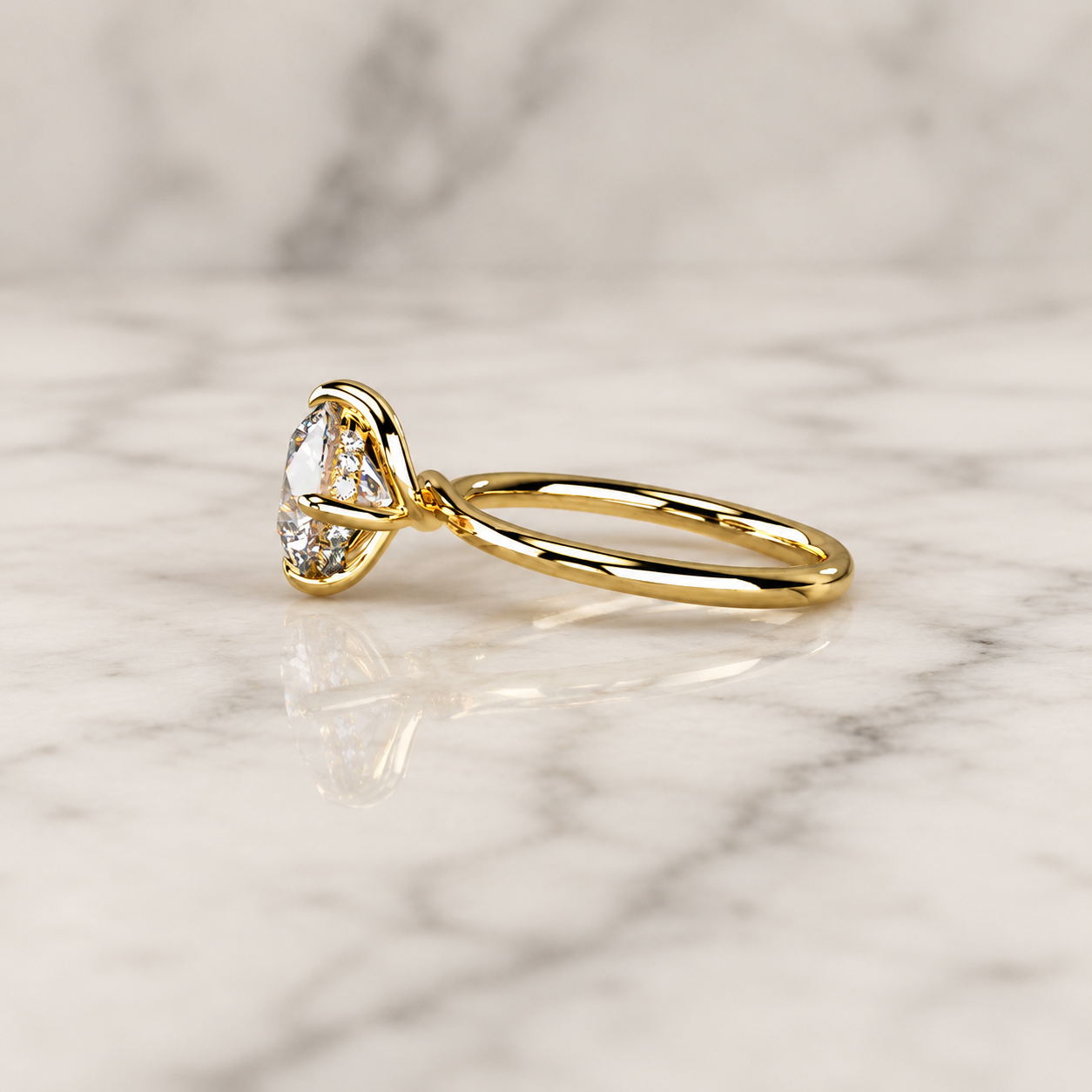 Portuguese Cut Round Lab Grown Diamond Engagement Ring Hidden Halo Solitaire 14K Yellow Gold IGI Certified 2 Carat