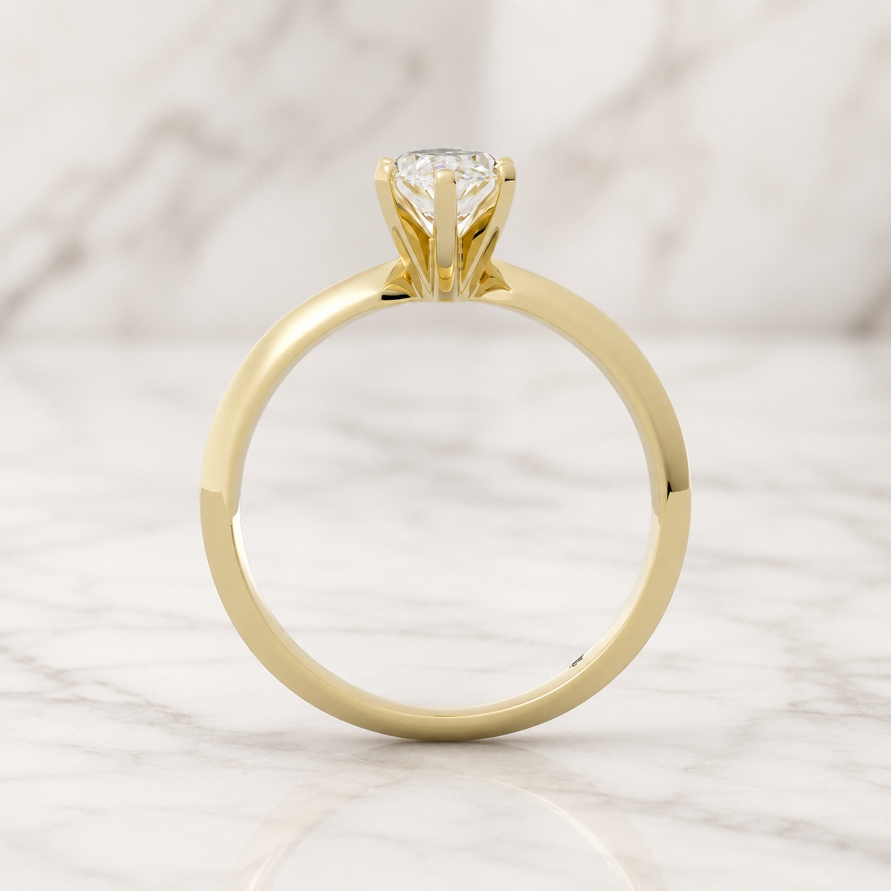 Marquise Lab Grown Diamond Engagement Ring Six Prong Solitaire 14K Yellow Gold Knife Edge Shank