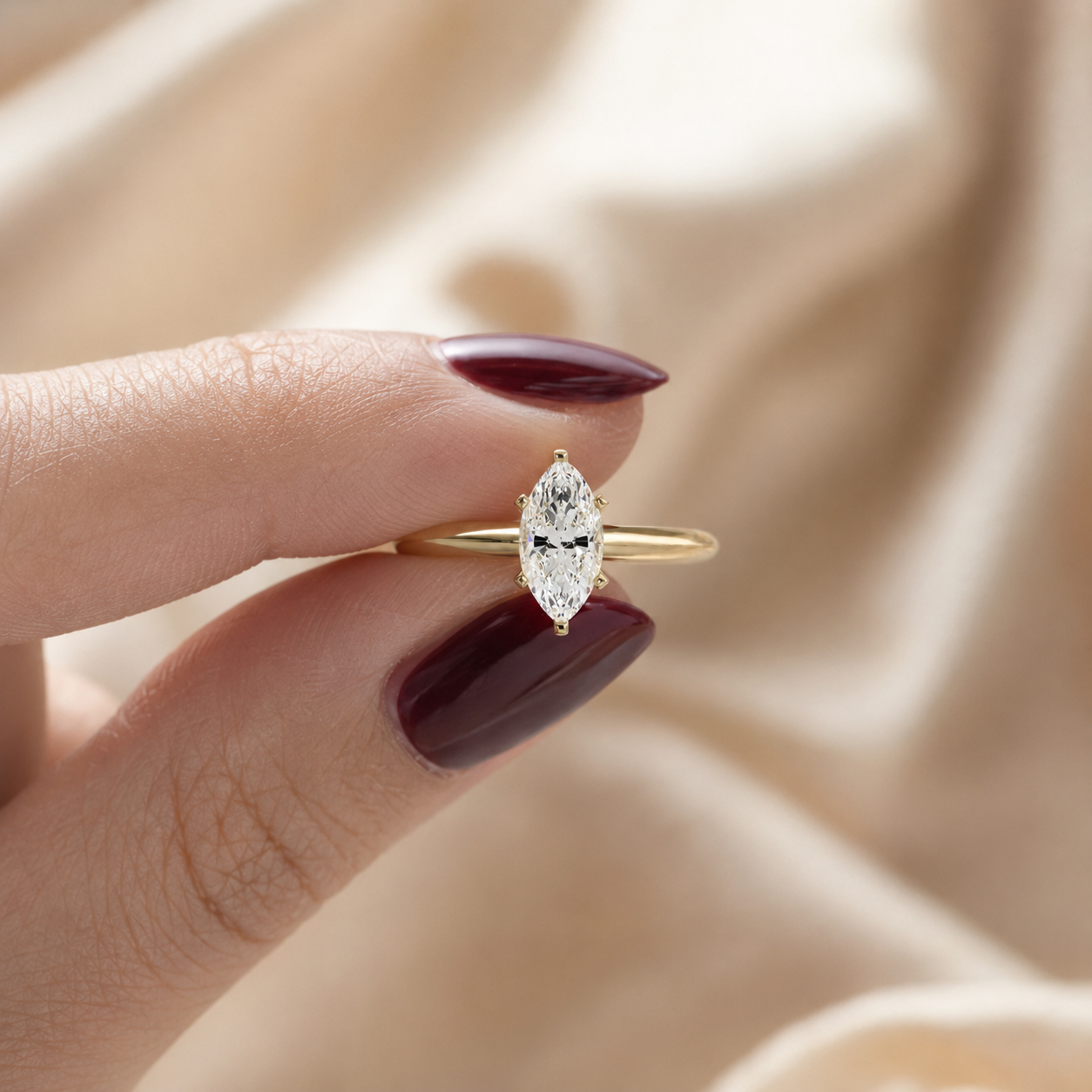 Marquise Lab Grown Diamond Engagement Ring Six Prong Solitaire 14K Yellow Gold Knife Edge Shank