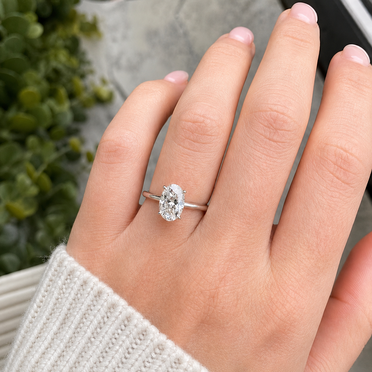 Oval Lab Grown Diamond Engagement Ring Knife Edge Solitaire 14K White Gold IGI Certified 4 Carat E VVS2