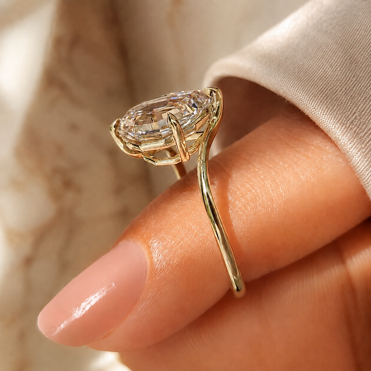 Pear Lab Grown Diamond Engagement Ring Bypass Solitaire 14K White Gold IGI Certified 2 Carat