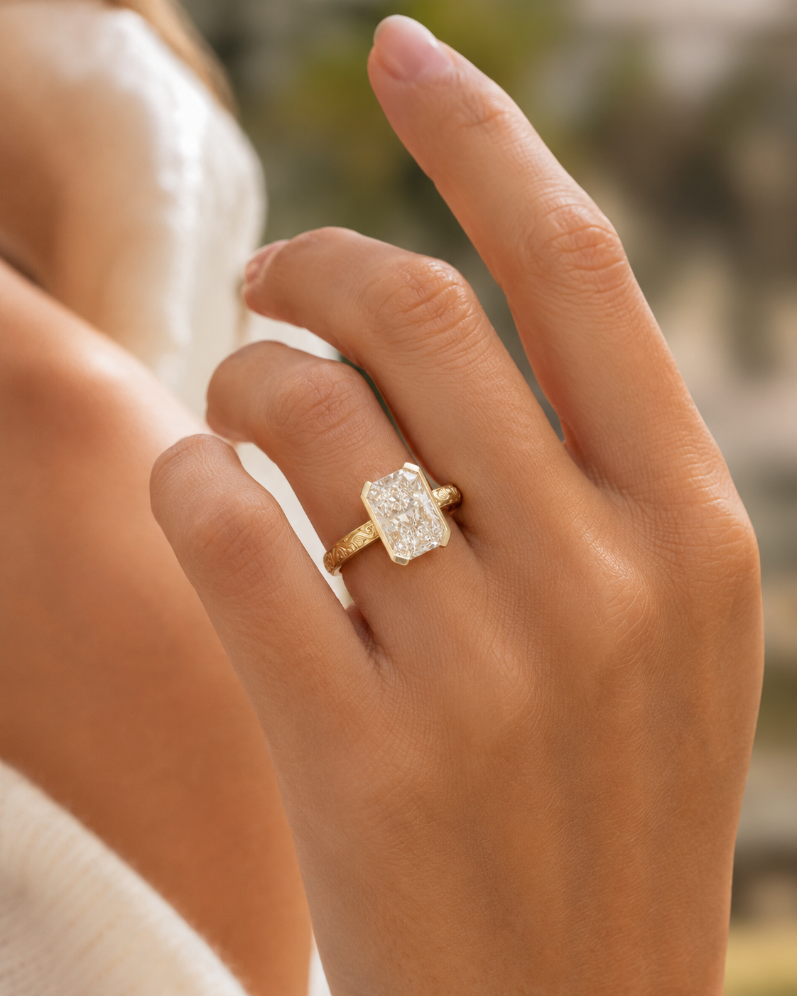 Radiant Lab Grown Diamond Engagement Ring Semi-Bezel Solitaire 18K Yellow Gold – IGI Certified