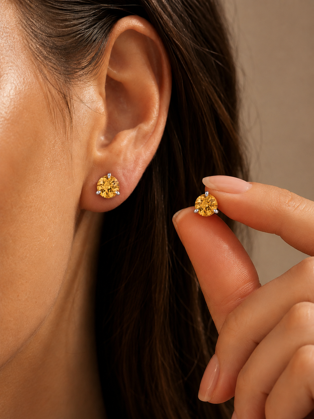 Round Citrine Stud Earrings – 3-Prong 14K White Gold – 1.48 Cttw Push-Back Posts