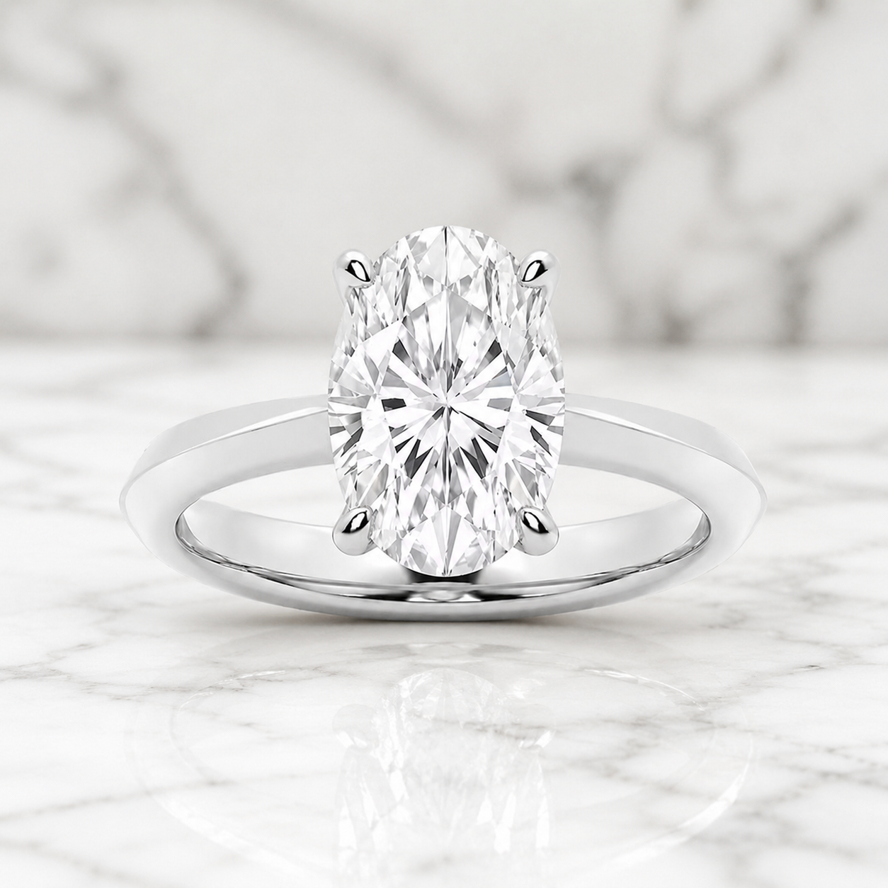 Oval Lab Grown Diamond Engagement Ring Knife Edge Solitaire 14K White Gold IGI Certified 4 Carat E VVS2