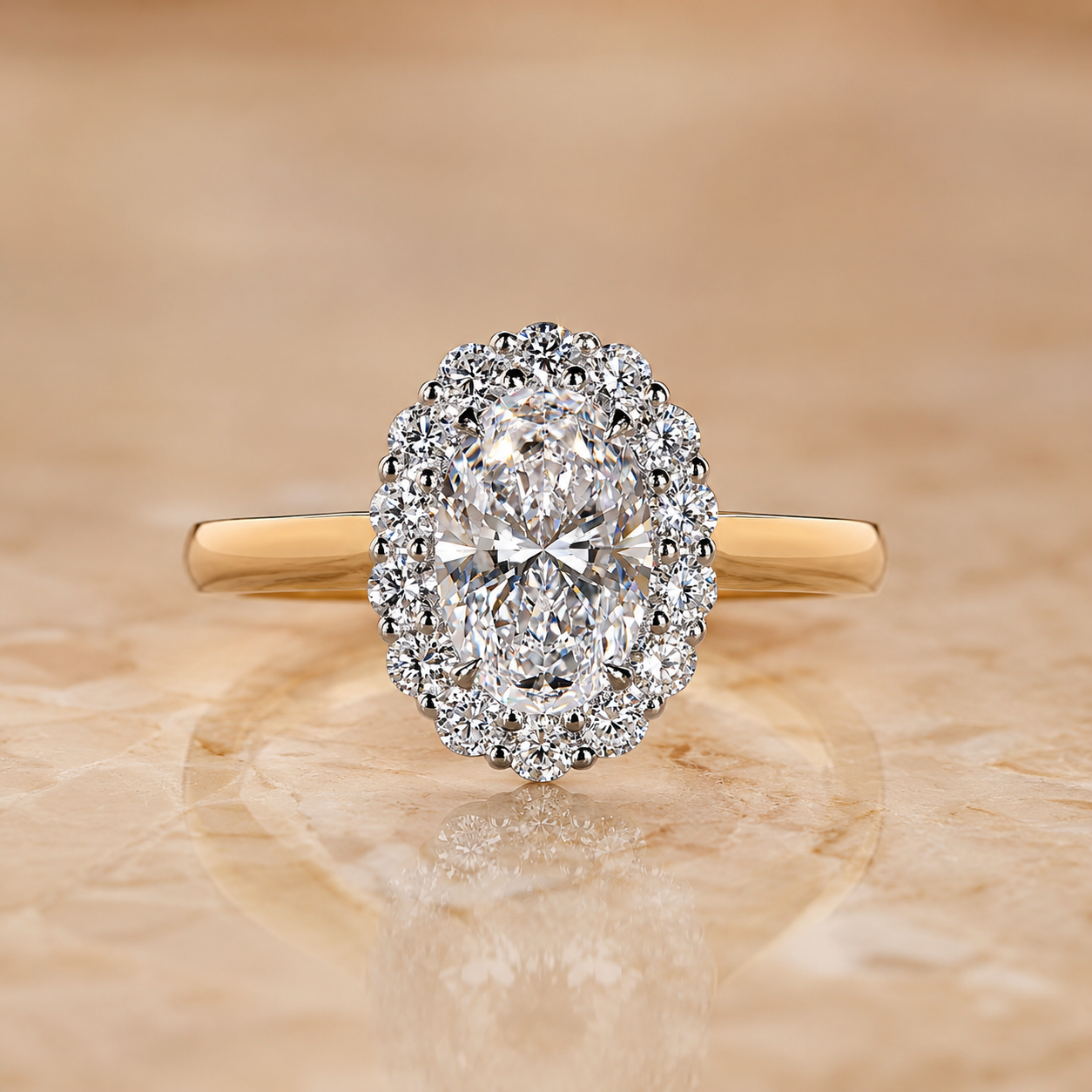 2CT Oval Lab Grown Diamond Halo Engagement Ring – IGI Certified 14K Gold
