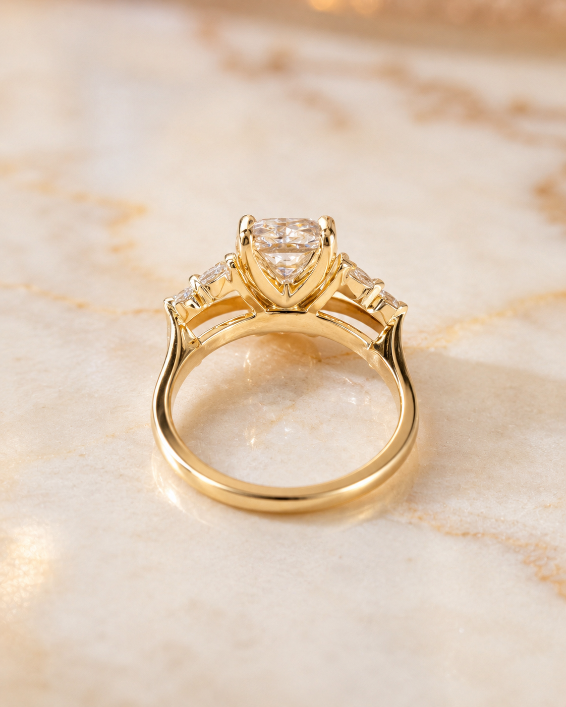 Radiant Lab Grown Diamond Engagement Ring – Cluster Marquise 14K Yellow Gold – IGI Certified 2.22 Carat E VVS2