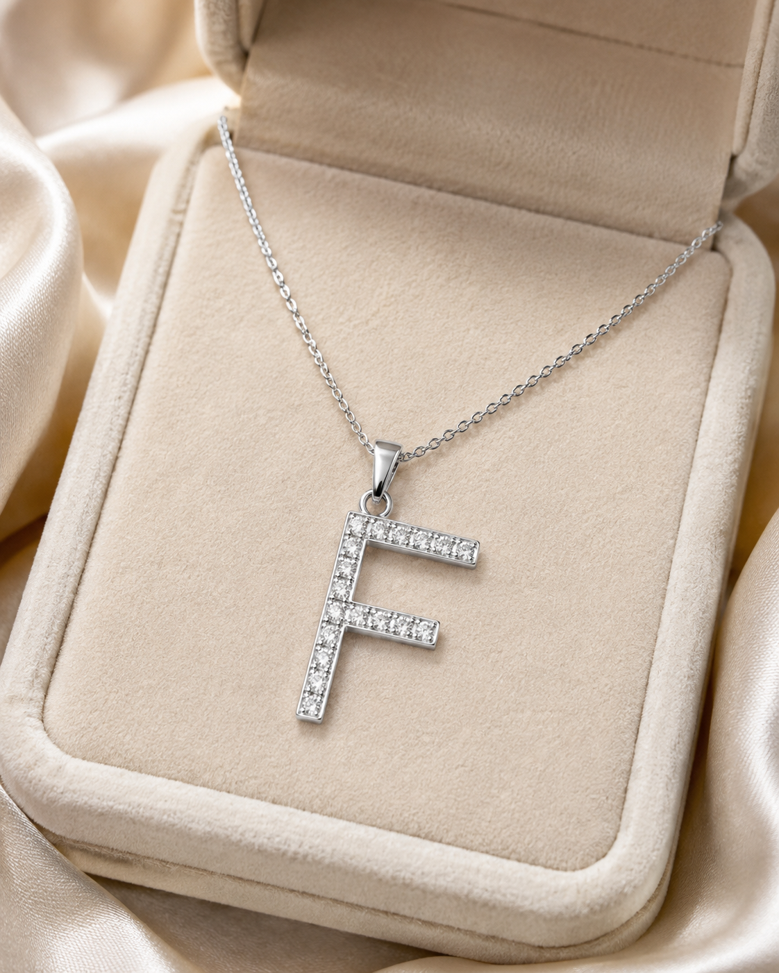 Lab Grown Diamond Initial F Pendant 14K White Gold E VVS2 IGI Certified