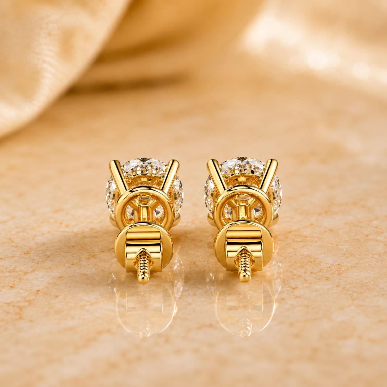 Round Lab Grown Diamond Stud Earrings – Hidden Halo 14K Yellow Gold – IGI Certified 2ct, Screw-Back