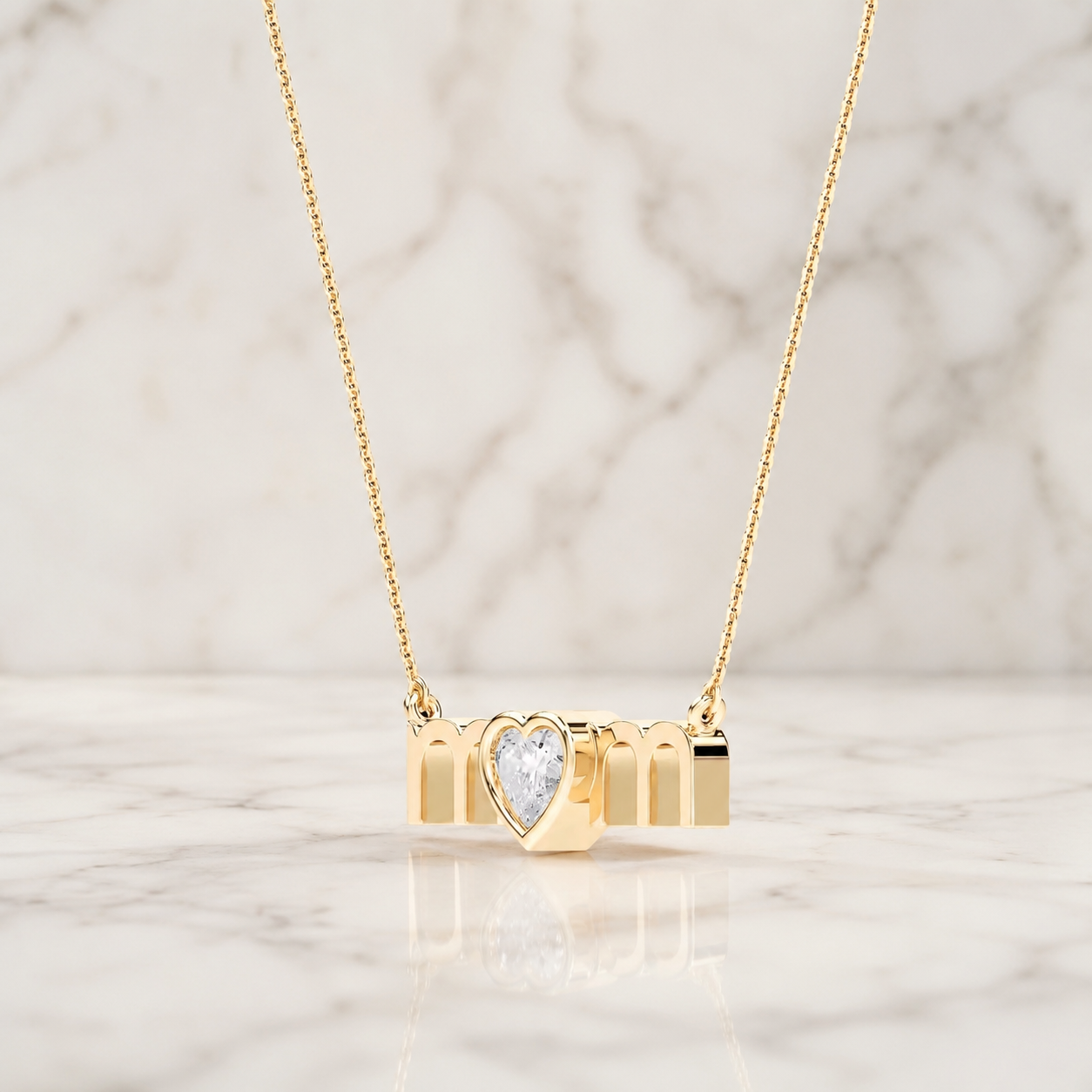 Heart Lab Grown Diamond Mom Pendant Necklace Bezel 14K Yellow Gold 1/2ct E VVS2 Gift for Her