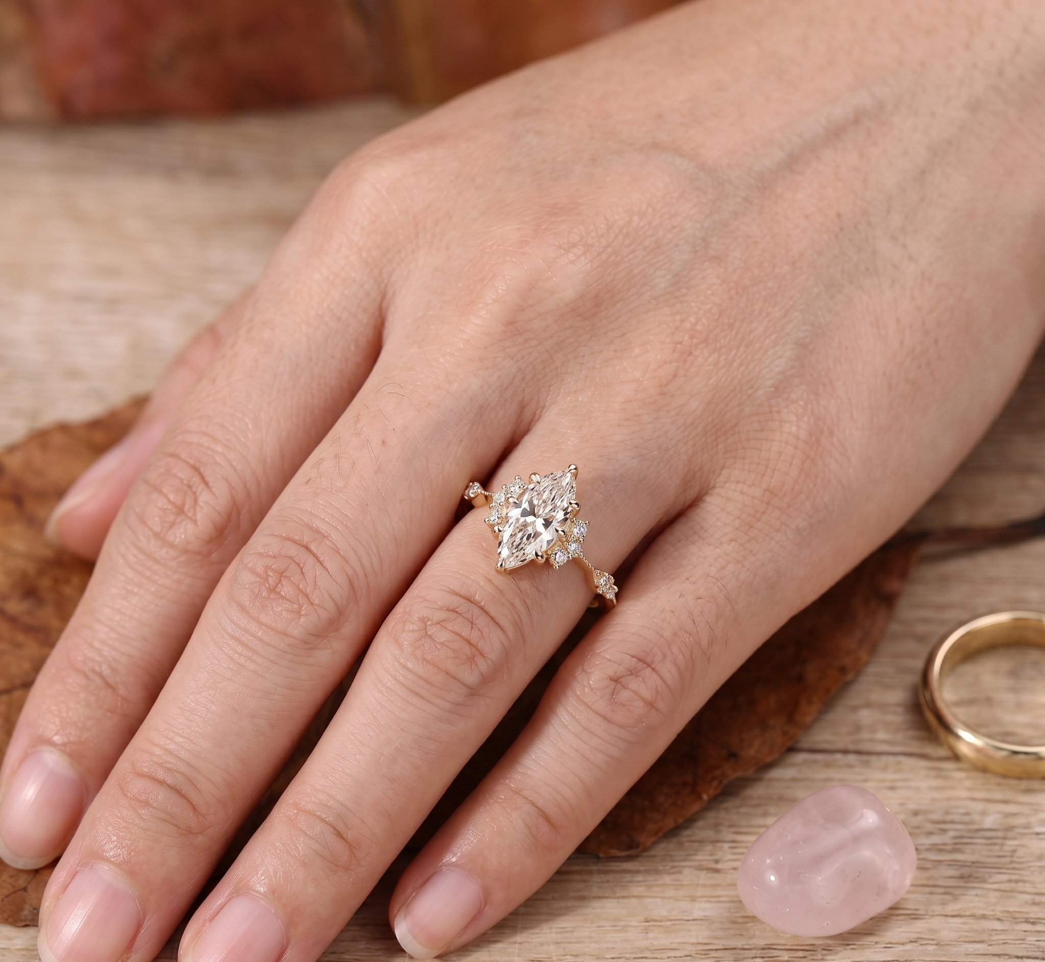Marquise Lab Grown Diamond Engagement Ring Vintage Halo Milgrain 14K Gold IGI Certified 1 Carat E VVS2