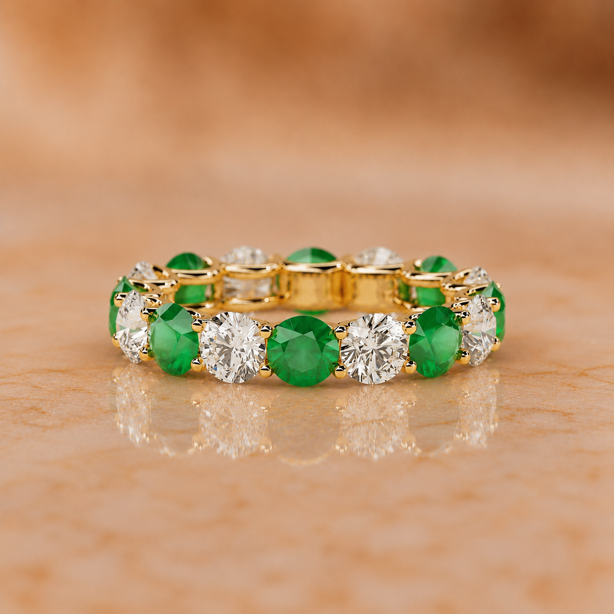 4ct Round Lab Grown Diamond & Emerald Eternity Band – 14K Gold, IGI Certified