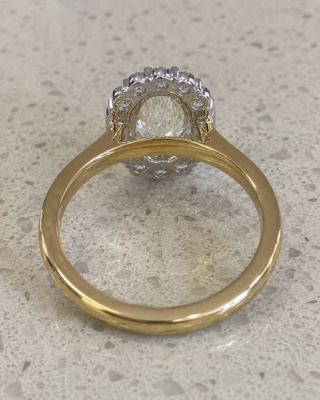 Oval Lab Grown Diamond Halo Engagement Ring Cathedral 14K Yellow Gold IGI Certified 2 Carat E VVS2