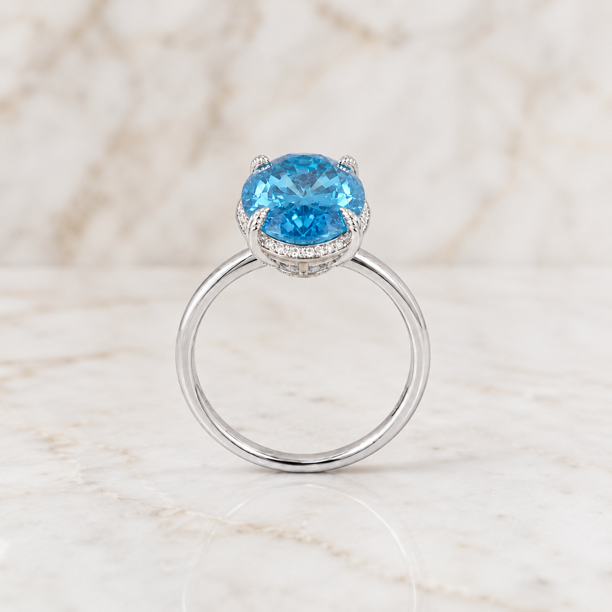 Blue Oval Lab Grown Diamond Engagement Ring Hidden Halo 14K White Gold 2 Carat VVS2 Fancy Color