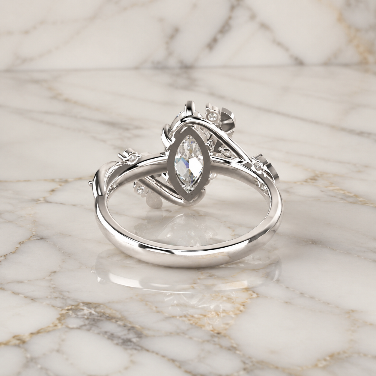 Marquise Lab Grown Diamond Engagement Ring Leaf Vine 14K White Gold IGI Certified 1 Carat