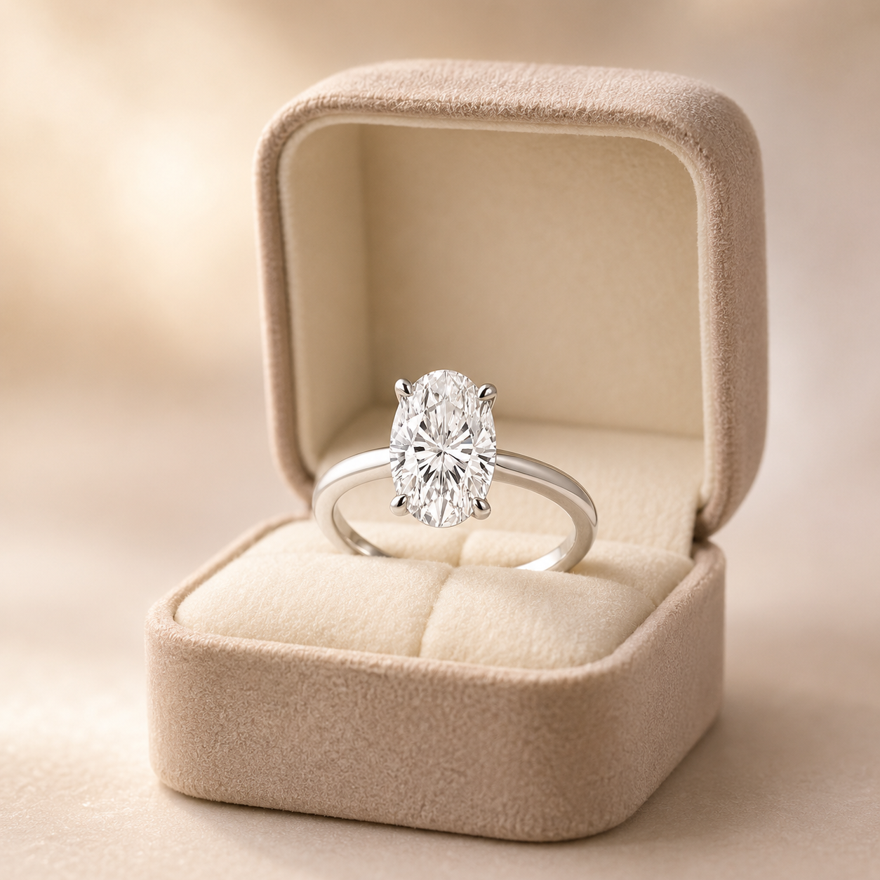 Oval Lab Grown Diamond Engagement Ring Knife Edge Solitaire 14K White Gold IGI Certified 4 Carat E VVS2