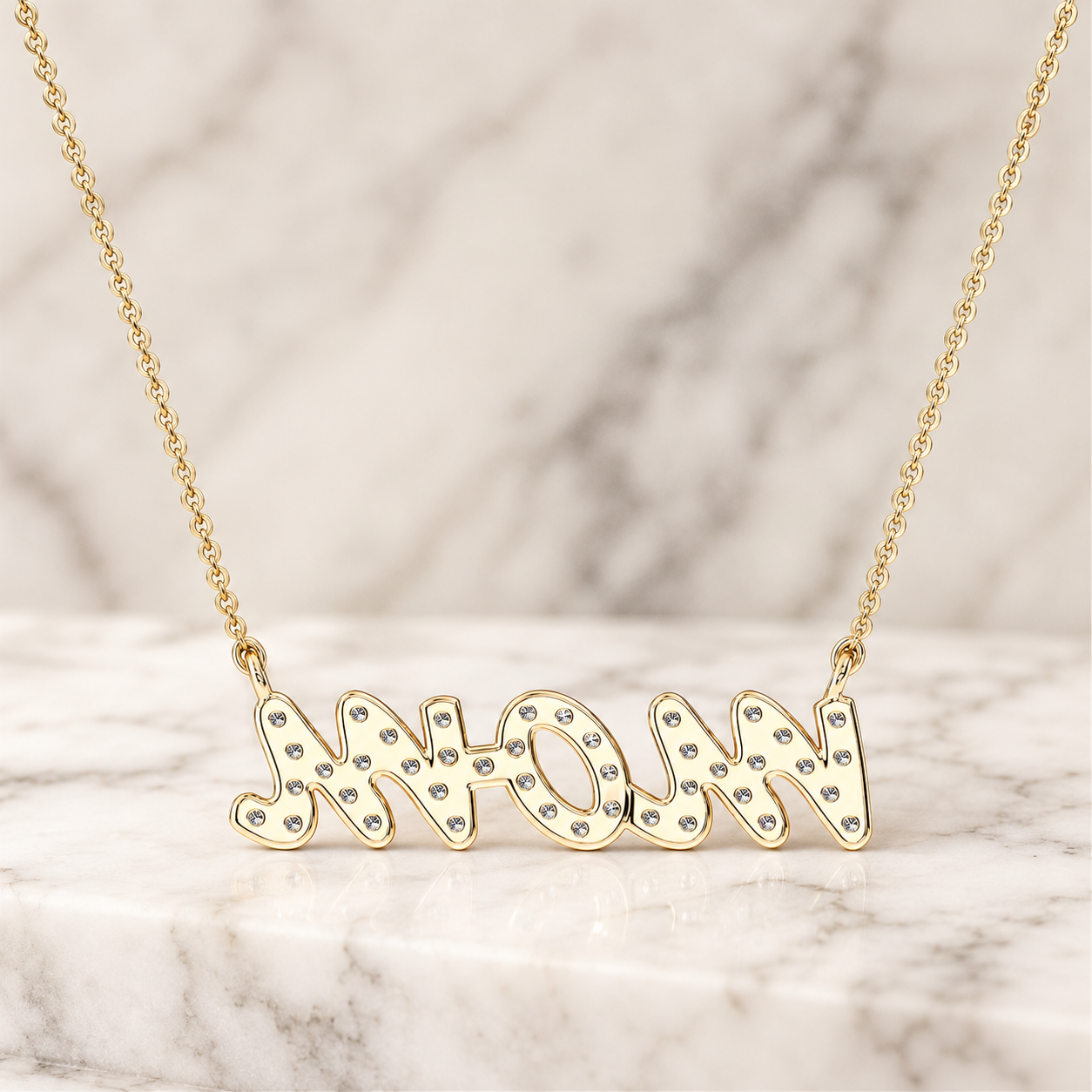 Round Lab Grown Diamond Nonna Name Pendant Necklace – 14K White Gold – 1/2ct E VVS2 Diamond-Set Letters