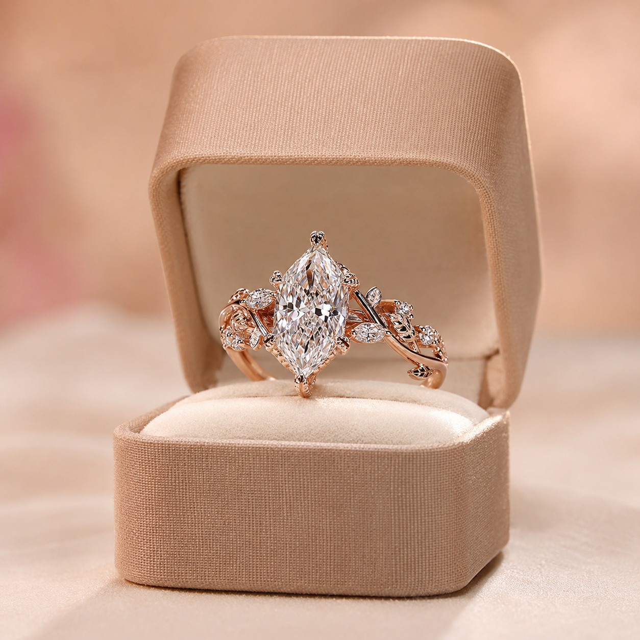 Marquise Lab Grown Diamond Engagement Ring Solitaire Leaf 14K White Gold IGI Certified 2.5 Carat