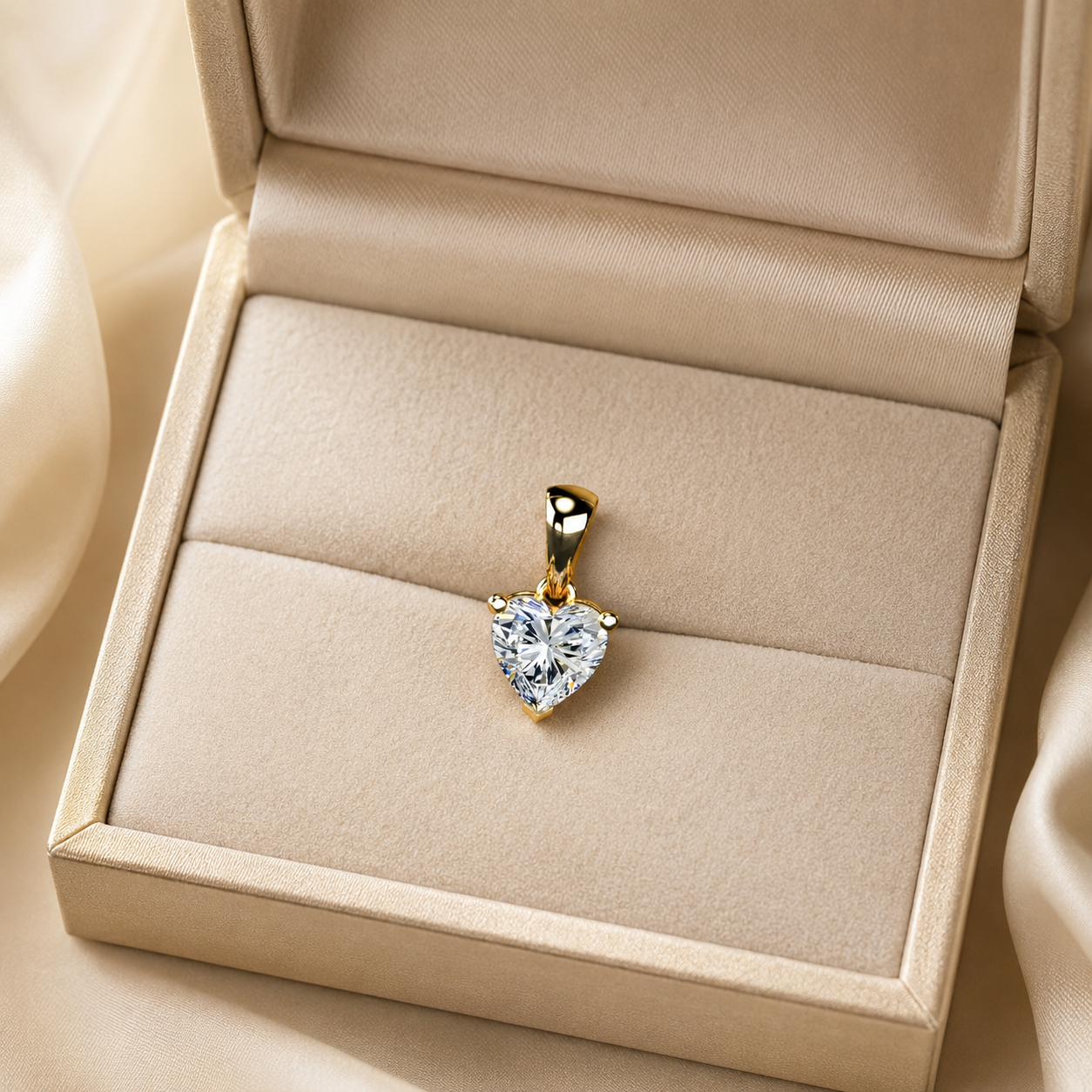 Heart Lab Grown Diamond Solitaire Pendant Three Prong 14K Yellow Gold – IGI Certified 1 Carat