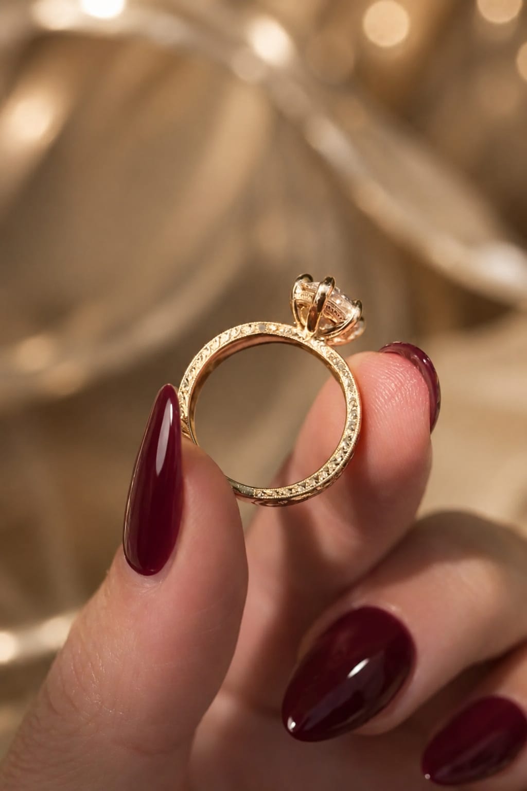 Marquise Lab Grown Diamond Engagement Ring Hand-Engraved Solitaire 14K Yellow Gold – IGI Certified 3.02 Carat E VVS2