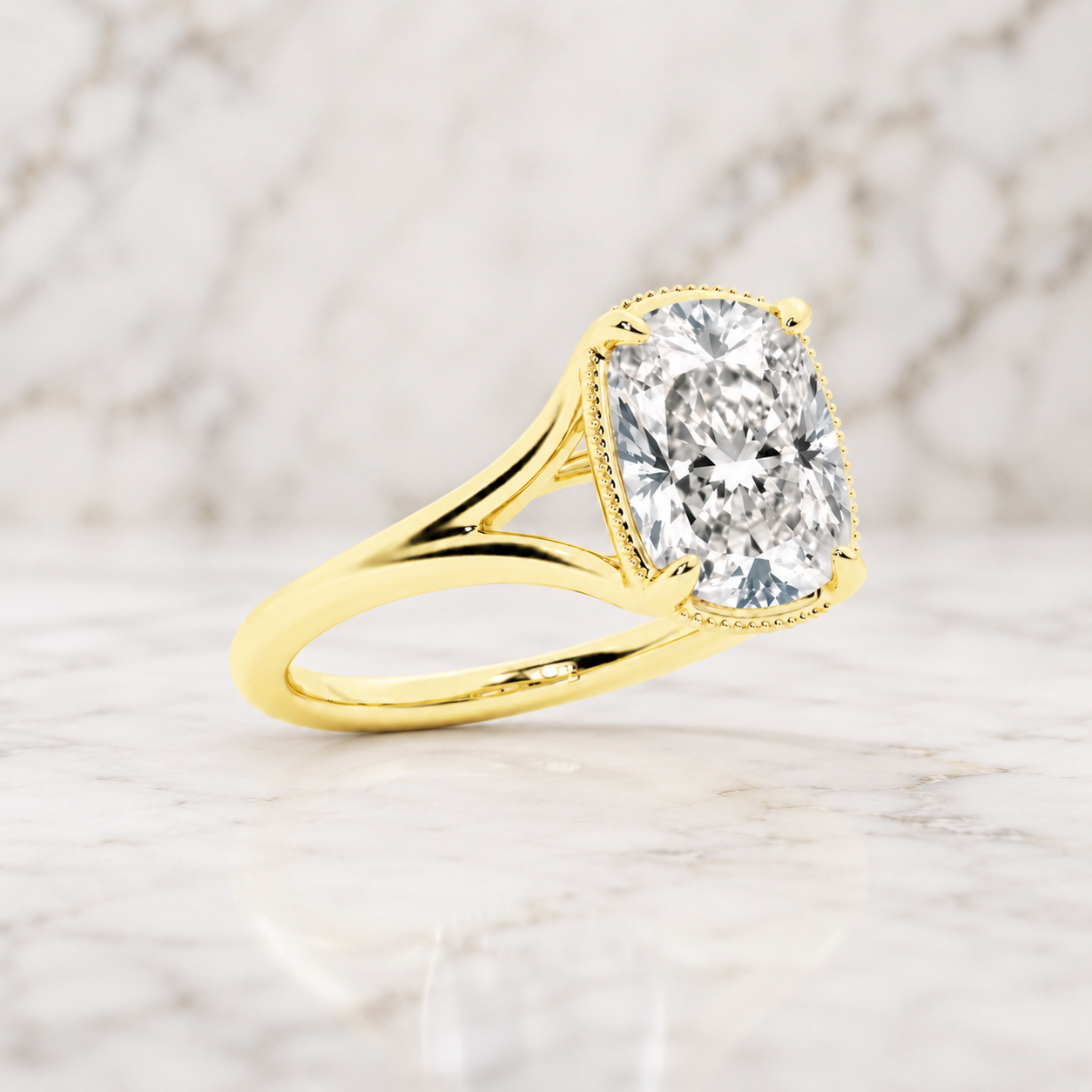 Elongated Cushion Lab Grown Diamond Engagement Ring Vintage Solitaire 14K Yellow Gold IGI Certified 2ct