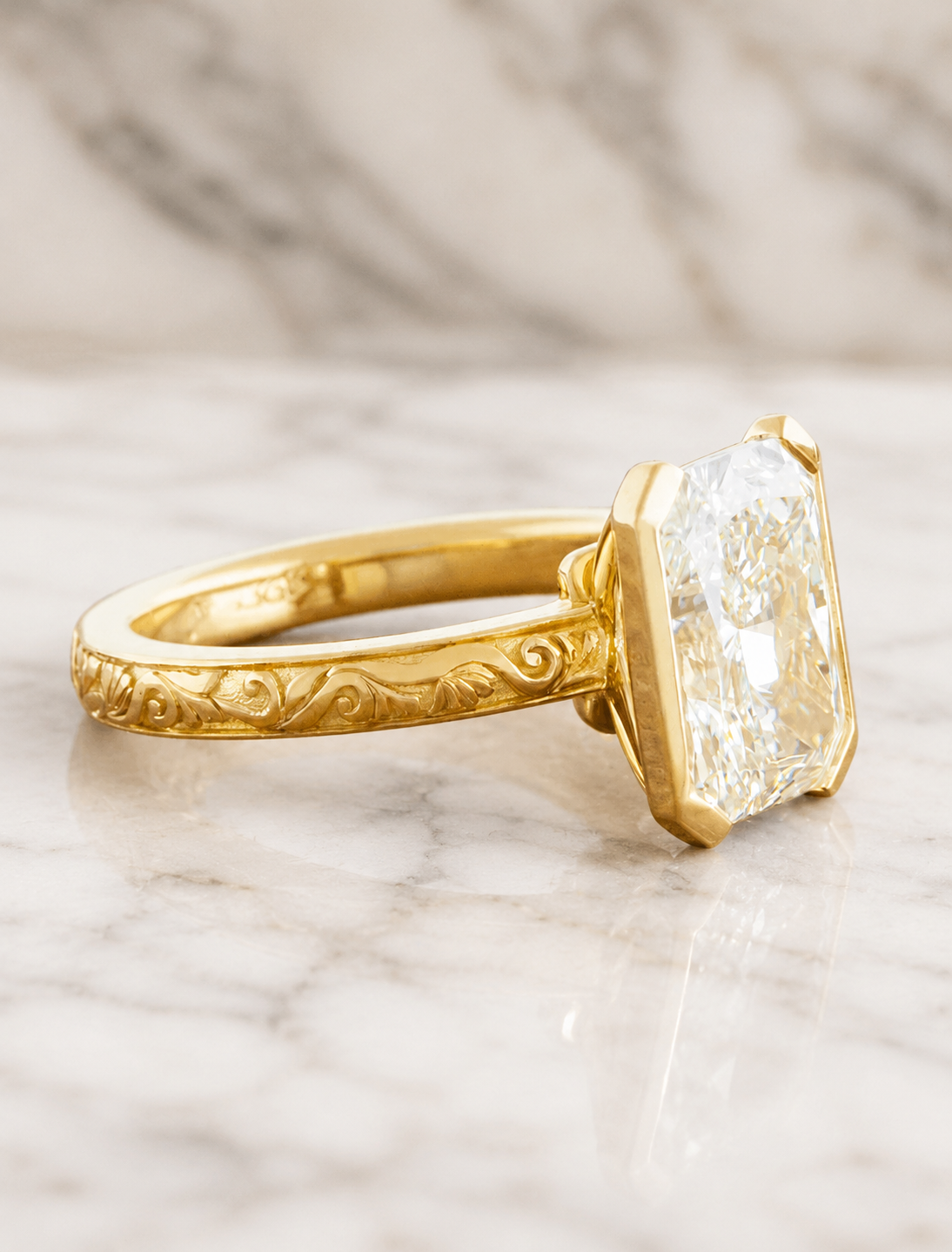 Radiant Lab Grown Diamond Engagement Ring Semi-Bezel Solitaire 18K Yellow Gold – IGI Certified