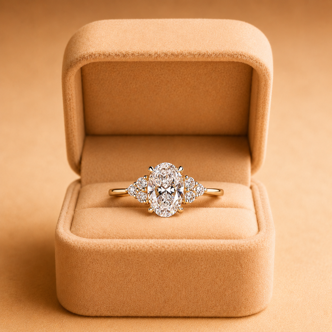 Oval Lab Grown Diamond Engagement Ring 7 Stone Cluster 14K Yellow Gold IGI Certified 2 Carat E VVS2