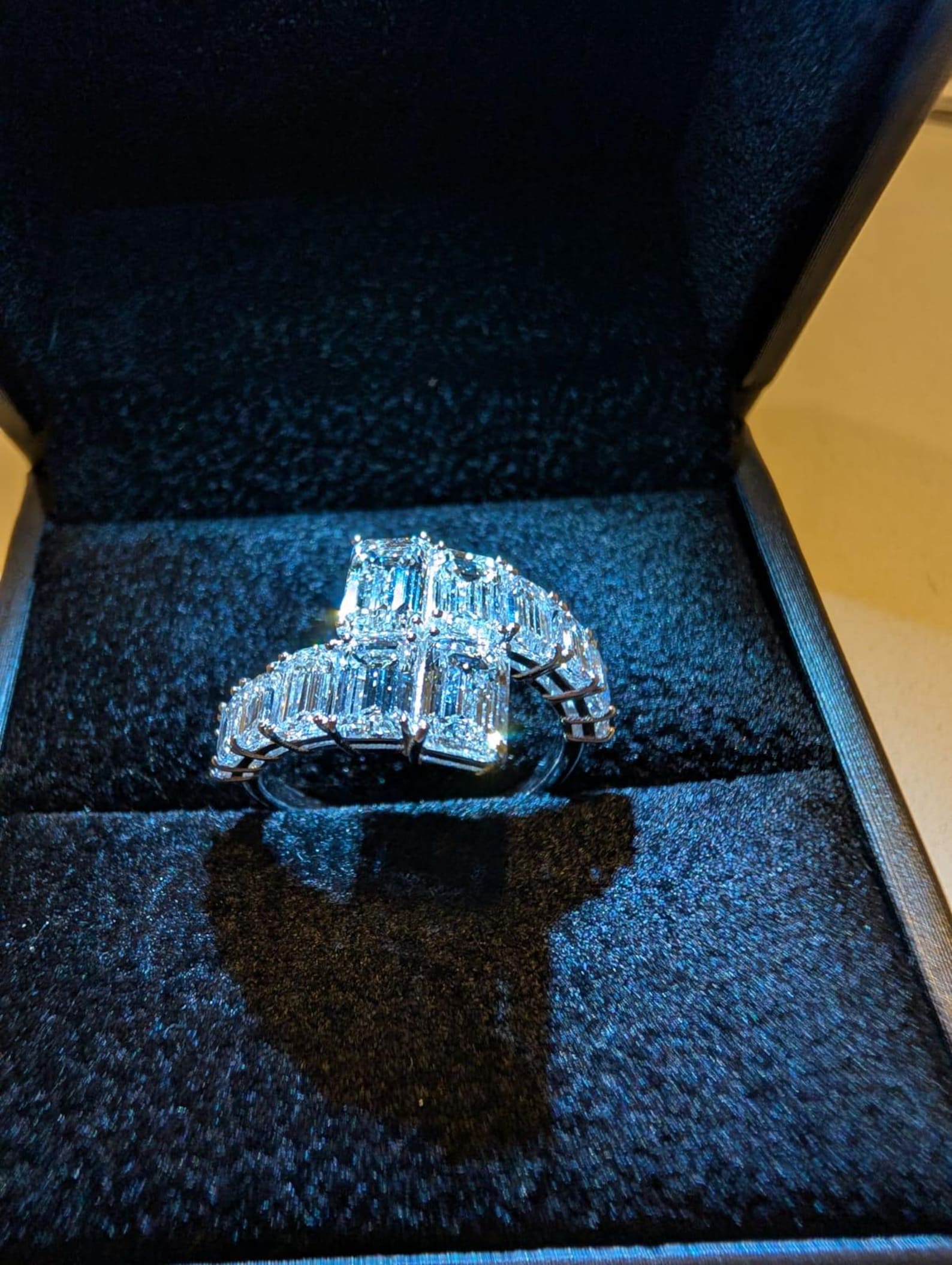Emerald Cut Lab Grown Diamond Bypass Ring 14K White Gold IGI Certified 4CT E VVS2
