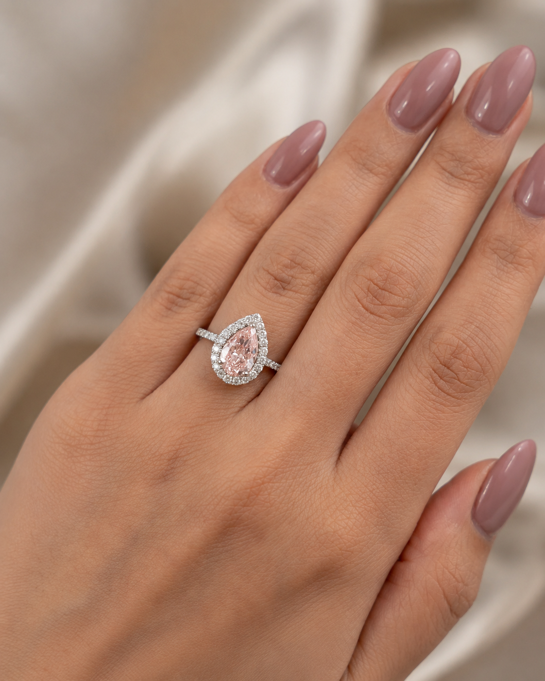 2.65Ct Pear Pink Lab Grown Diamond Halo Engagement Ring – 18K Gold