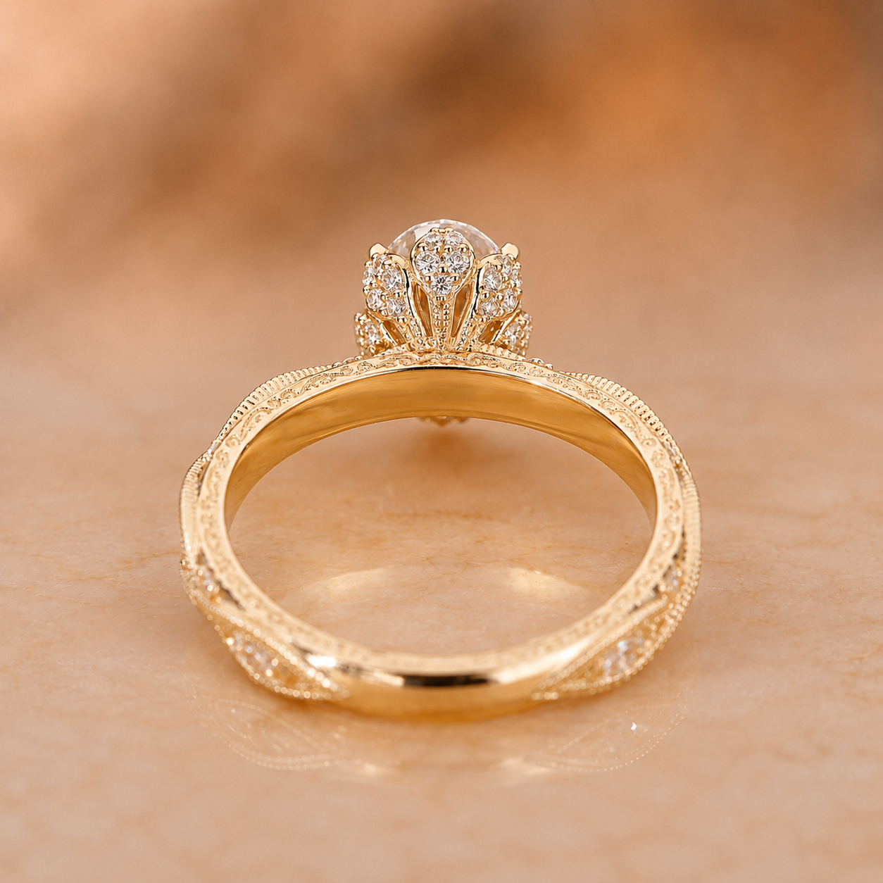 4ct Oval Lab Grown Diamond Engagement Ring – 14K Gold Vintage Halo