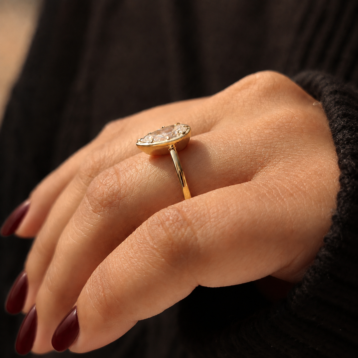 Pear Lab Grown Diamond Engagement Ring Bezel Solitaire 14K Yellow Gold 1 Carat Teardrop