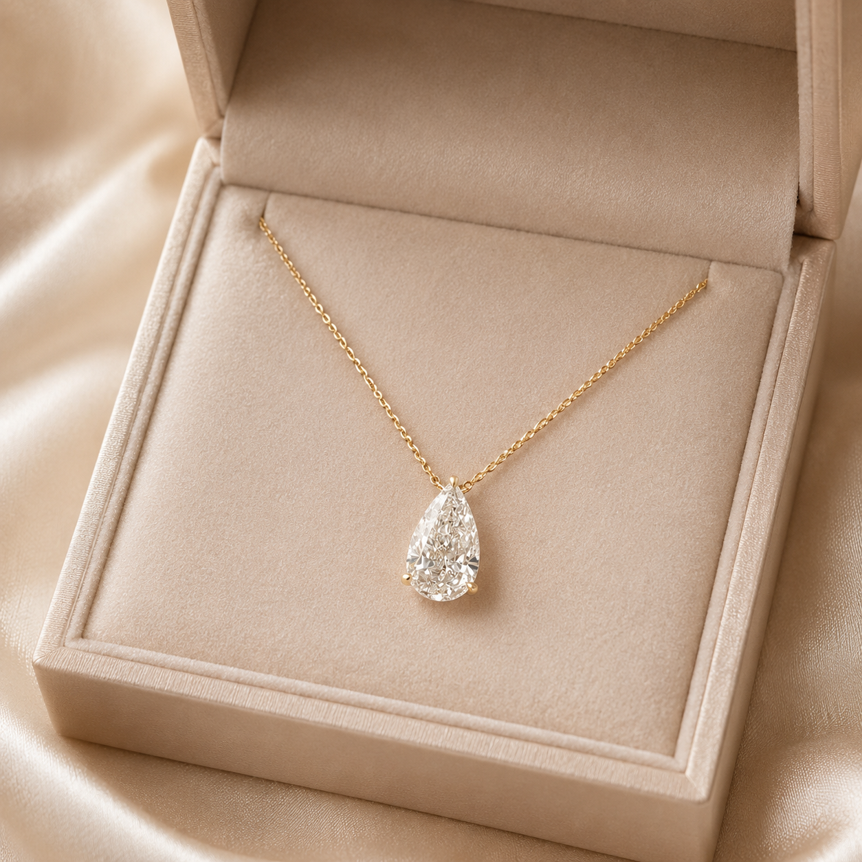Pear Shape Lab Grown Diamond Solitaire Pendant Necklace in 14K Yellow Gold