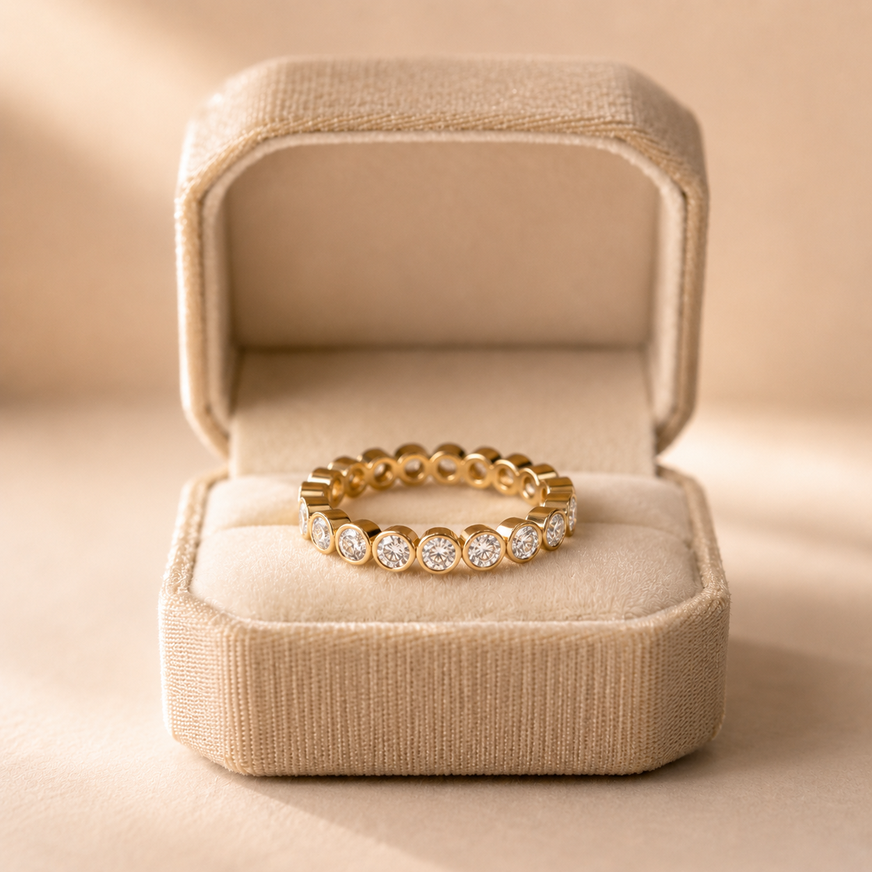 2.5 CTW Round Lab Grown Diamond Bezel Eternity Band – 14K Gold, VVS2