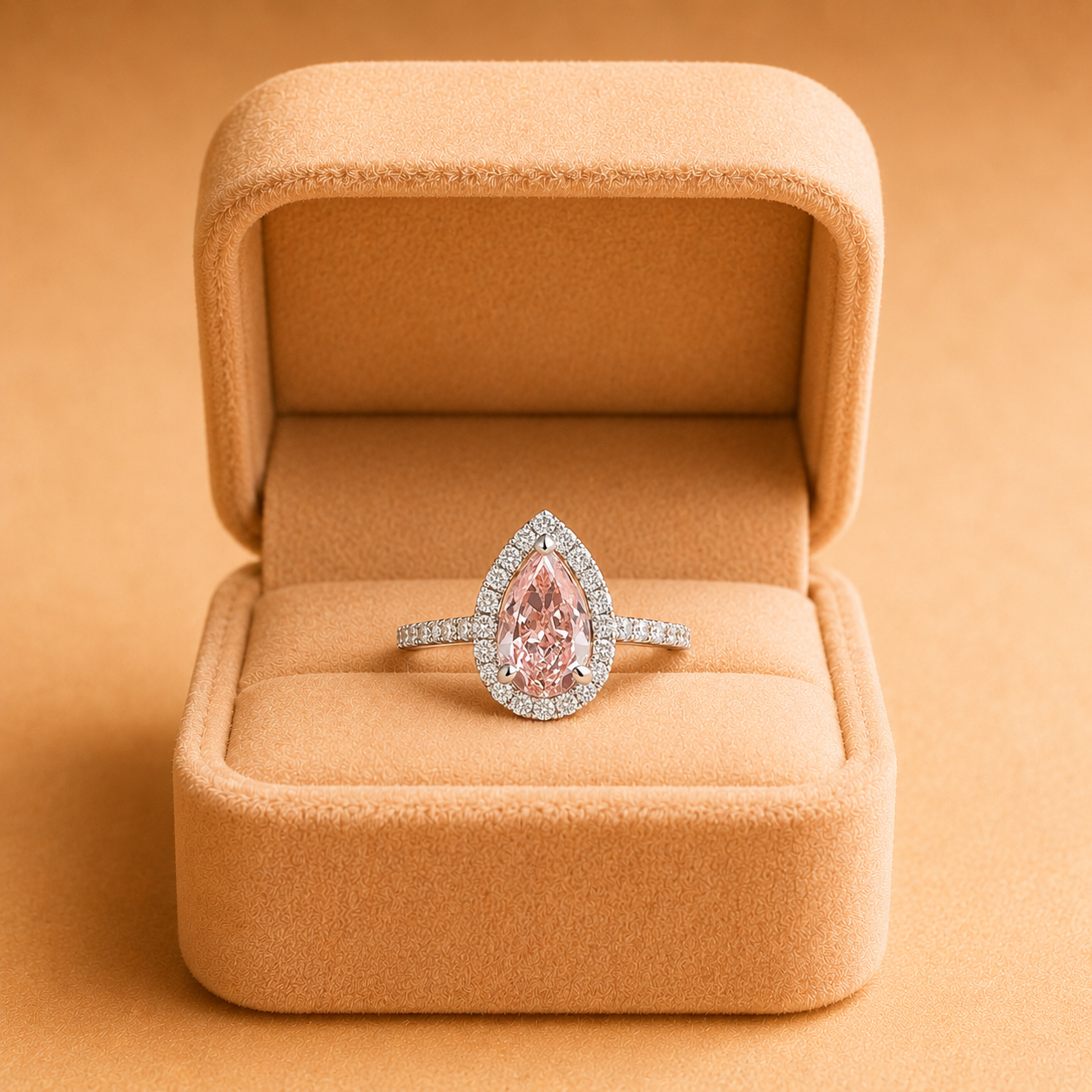 2.65Ct Pear Pink Lab Grown Diamond Halo Engagement Ring – 18K Gold