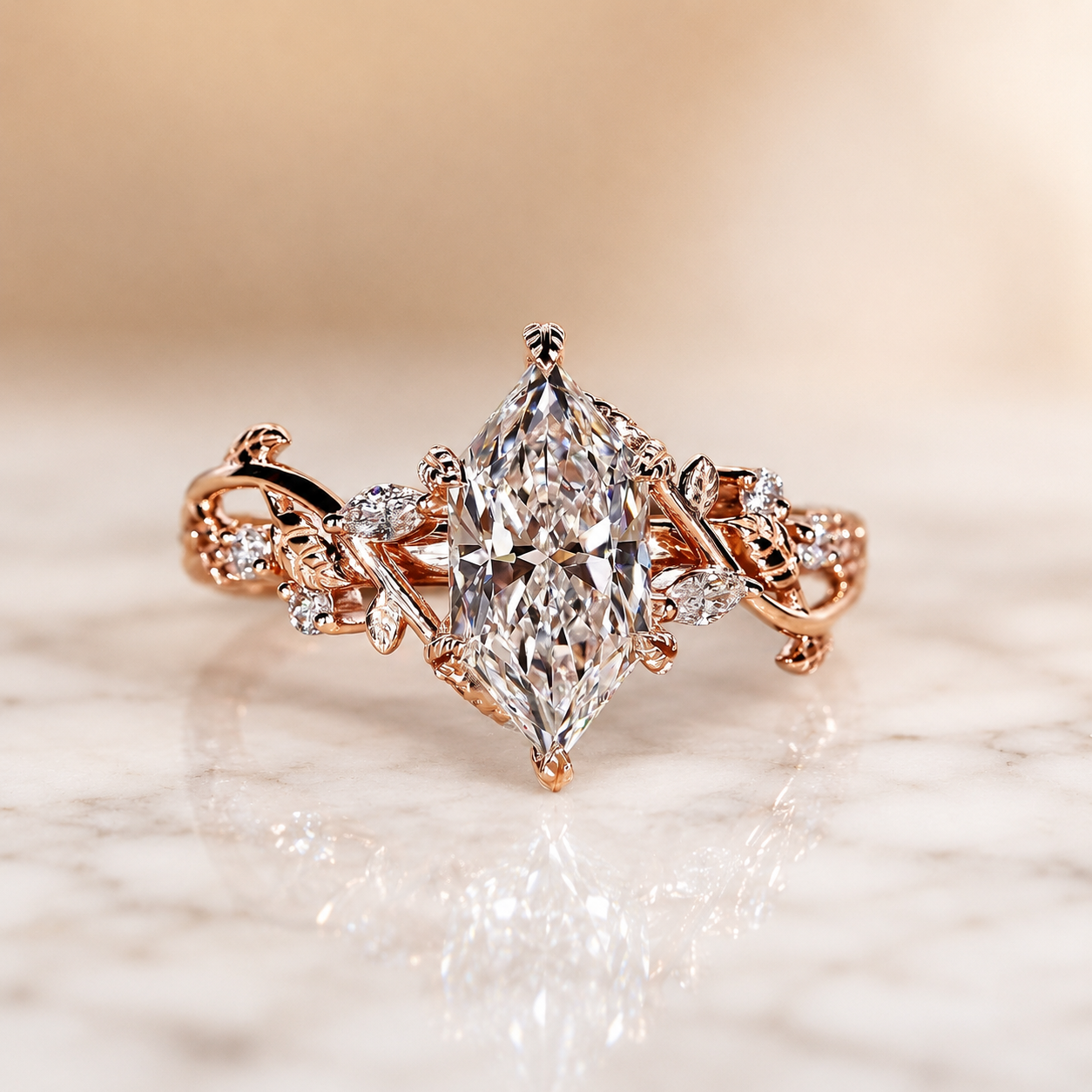 Marquise Lab Grown Diamond Engagement Ring Solitaire Leaf 14K White Gold IGI Certified 2.5 Carat