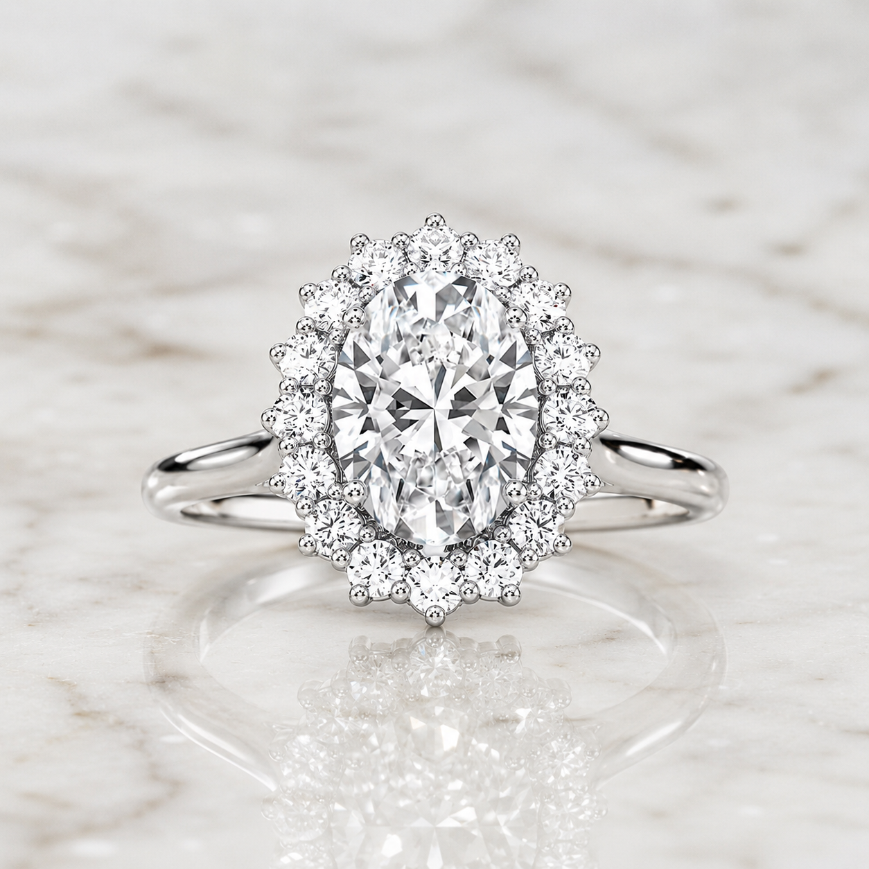 Oval Lab Grown Diamond Engagement Ring Halo 14K White Gold 0.48ctw Diamonds