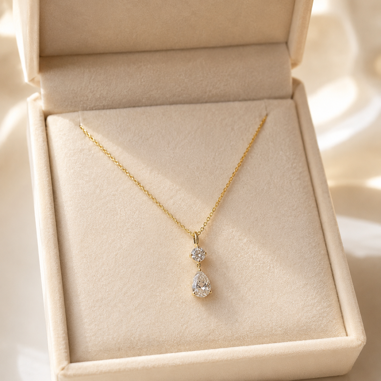 2.70 Ctw Round & Pear Lab Grown Diamond Drop Pendant – IGI, 14K Yellow Gold