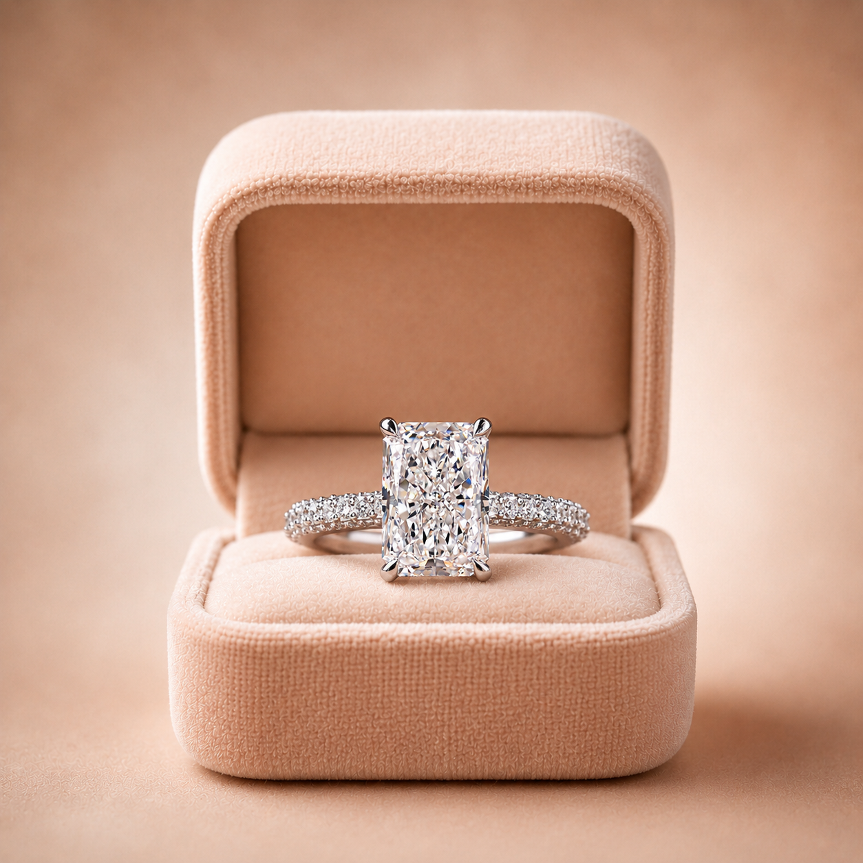 3.20ct Radiant Lab Grown Diamond Engagement Ring IGI E VVS2 Platinum
