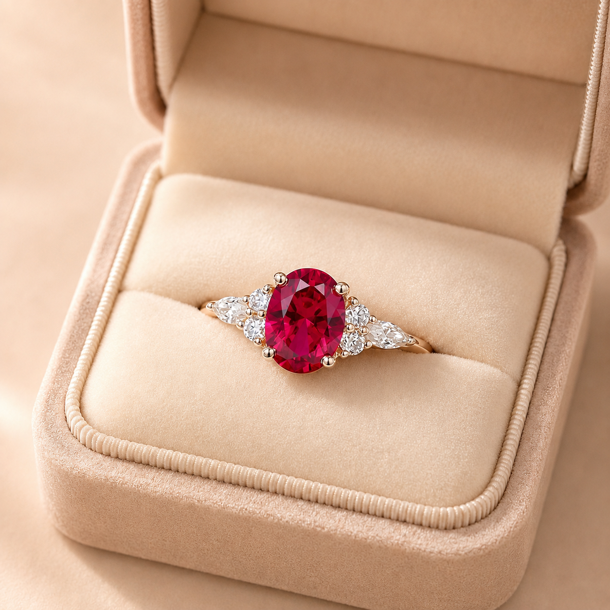 Oval Ruby Engagement Ring Solid Gold Setting Red Gemstone Anniversary Gift for Her