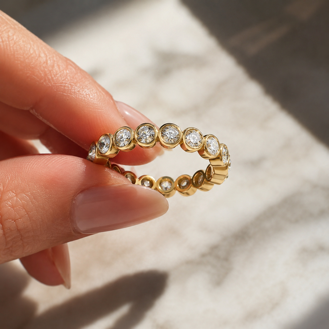 2.5 CTW Round Lab Grown Diamond Bezel Eternity Band – 14K Gold, VVS2
